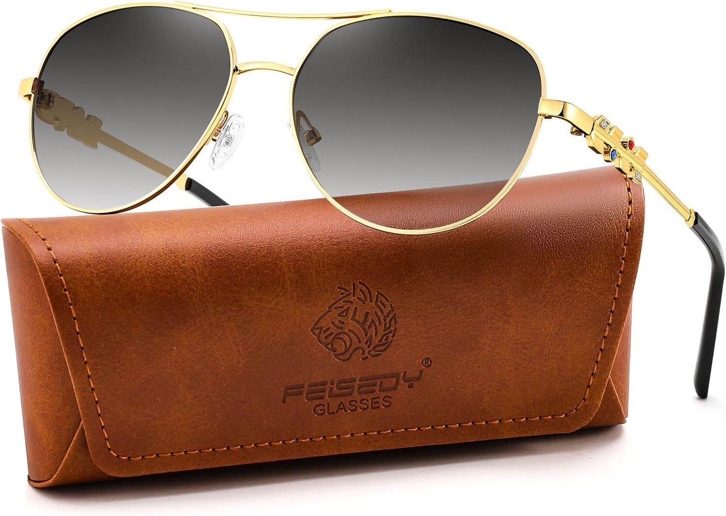 Gold-gradual Grey / 59 Millimeters | B0H4R1Z1Y6 | FEISEDY Retro Aviator Sunglasses for Women Men UV400 Shades B0409