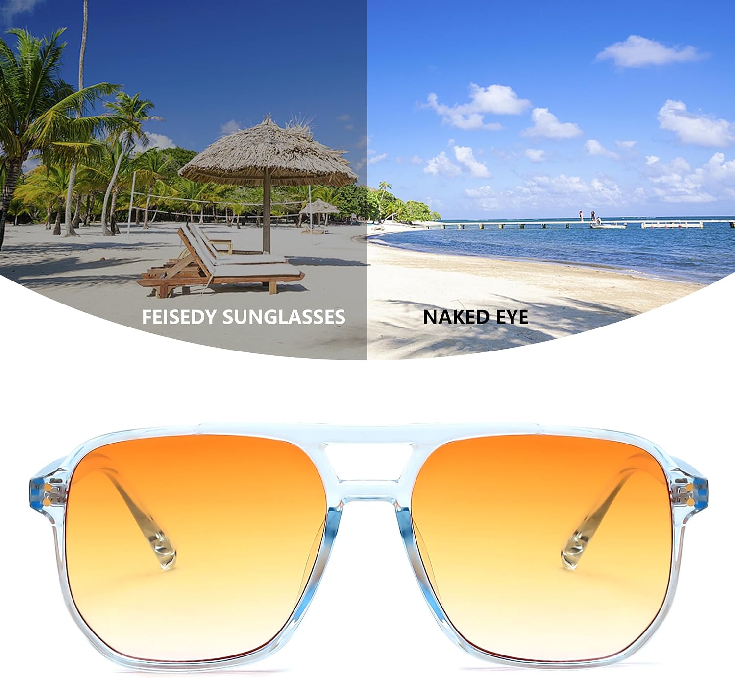 商品图片 119 | B09J8999GR | FEISEDY Retro Square Aviator Sunglasses Women Men 70s Vintage Trendy Plastic Frame Sun Glasses B2835