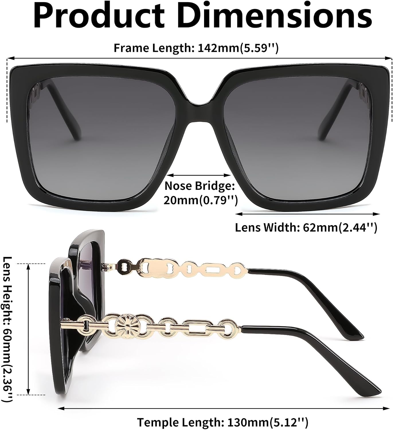 商品图片 13 | B08HVPGJW5 | FEISEDY Sunglasses Womens Trendy, Oversized Square Shades, Pearl Inlay Cat Eye Frame UV400 Protection B2625