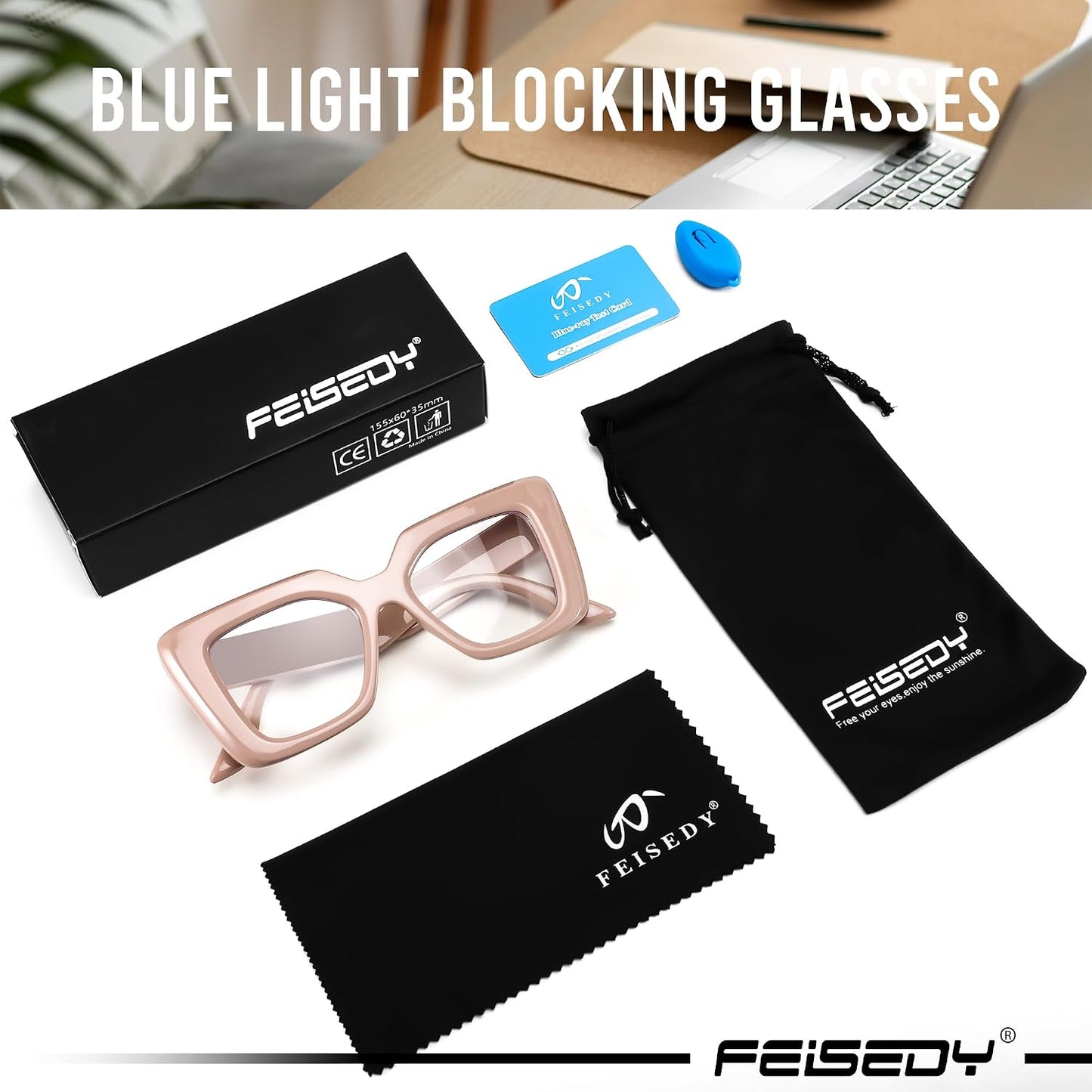商品图片 22 | B0CSS4158B | FEISEDY Oversized Square Blue Light Blocking Glasses for Women Men Fashion Computer Glasses Reduce Eye Strain B0111