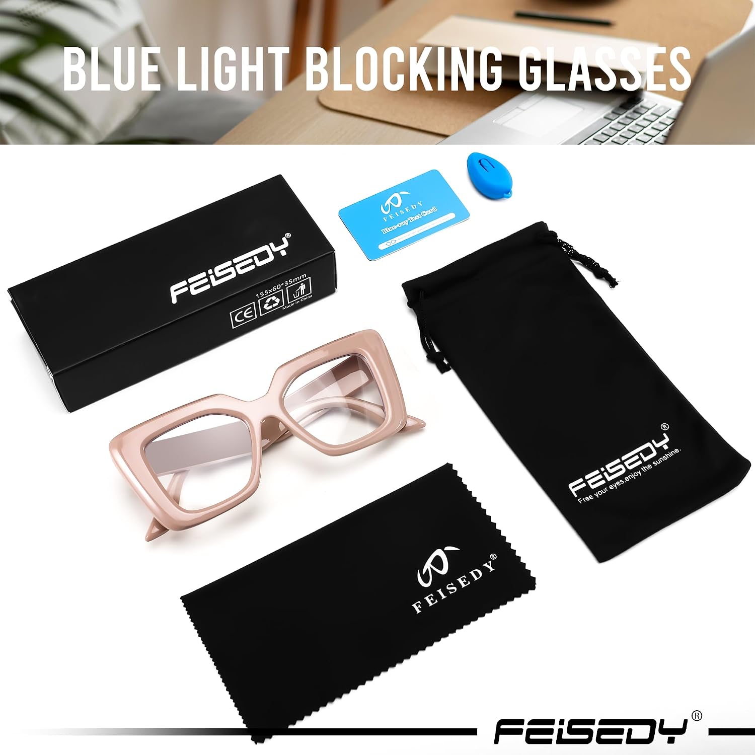 商品图片 22 | B0CSS4158B | FEISEDY Oversized Square Blue Light Blocking Glasses for Women Men Fashion Computer Glasses Reduce Eye Strain B0111