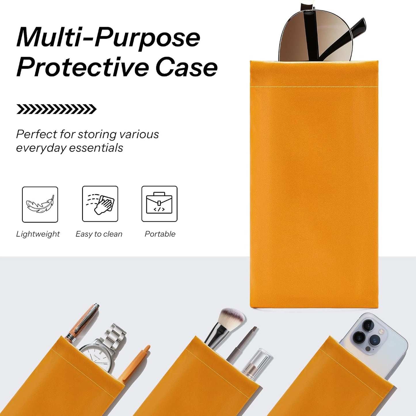 商品图片 3 | B0FGXSSRD3 | FEISEDY 4Pack Squeeze Top Sunglasses Cases, PU Leather Spring Closure Eyeglasser, Organizer Bag Portable Pocket Glasses Case