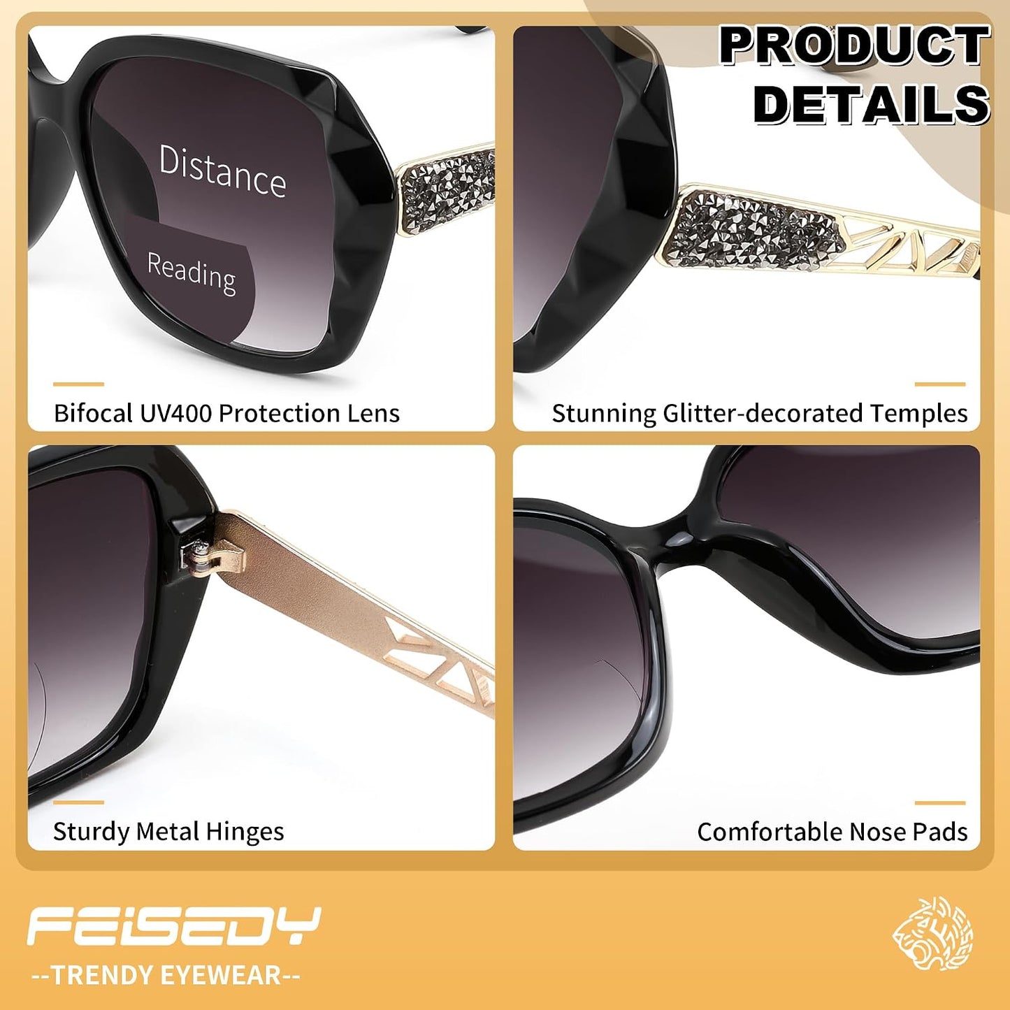 商品图片 13 | B0GSVYSZZX | FEISEDY Oversized Butterfly Bifocal Sunglasses Reader for Women B0353