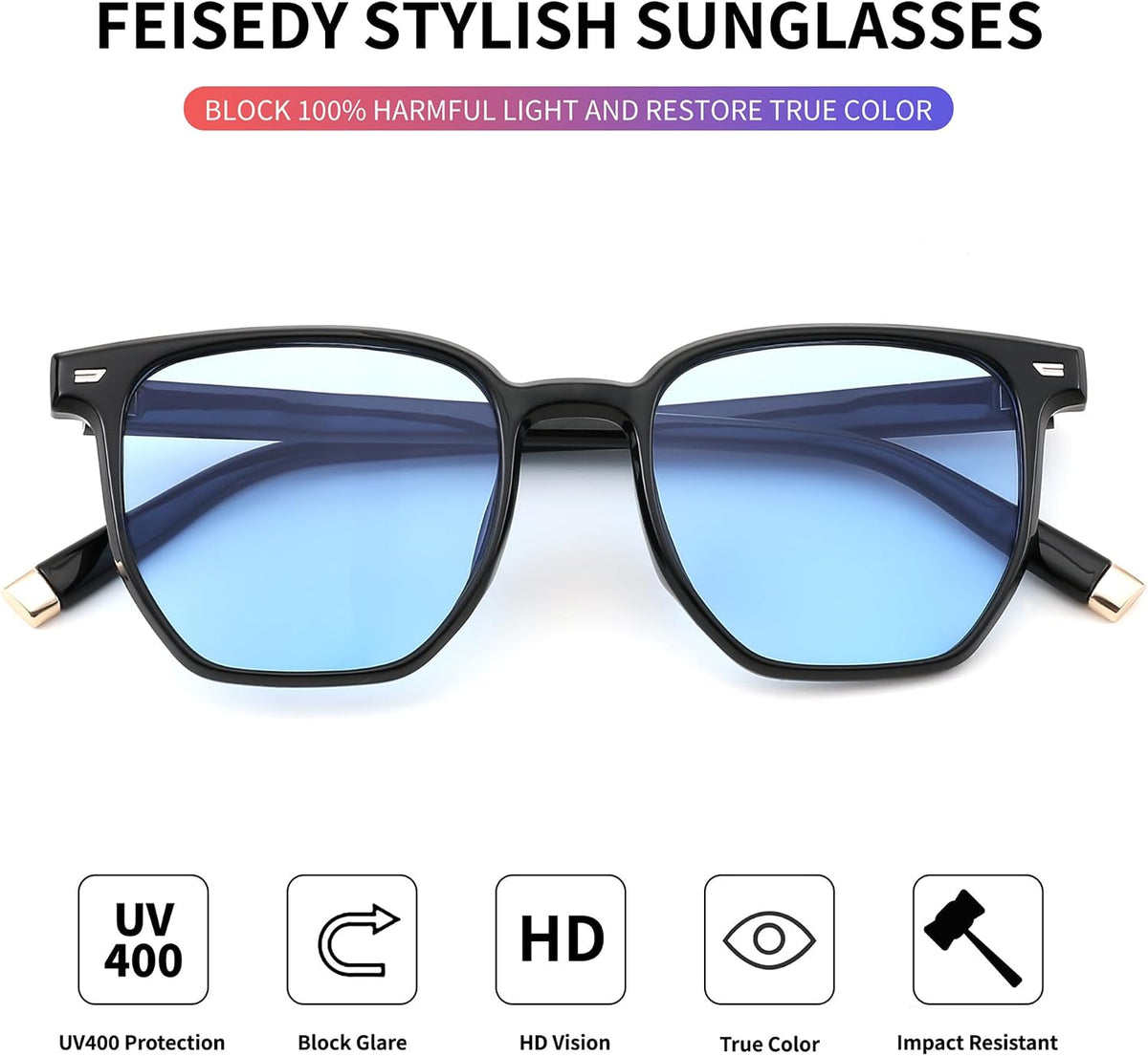 ÉÌƷͼƬ 5 | B0F58QMH7Q | FEISEDY Retro Square Sunglasses Women Men Trendy Rectangle Shades Vintage Sun Glasses B0274
