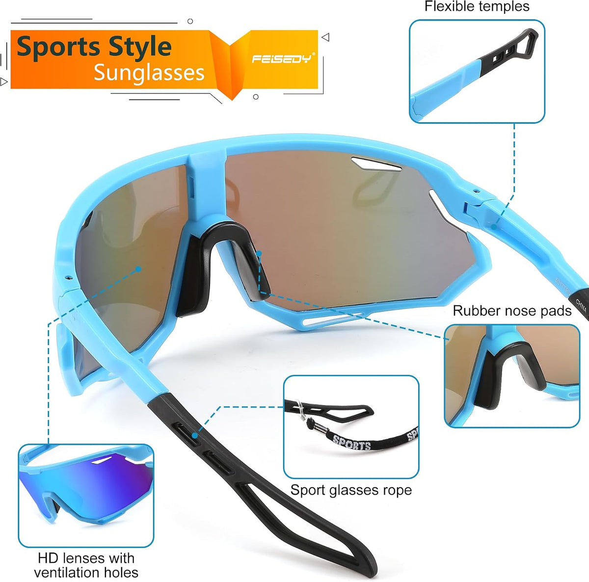 ÉÌƷͼƬ 18 | B0CNGK88DC | FEISEDY Sport Sunglasses for Men Women, Cycling Glasses with UV Protection, for Baseball, Ski, Runing, Golf B0082
