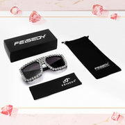 ÉÌƷͼƬ 21 | B09YHJ846J | FEISEDY Square Diamond Sunglasses for Women Retro Fashion Shiny Rhinestone Sun Glasses B2916