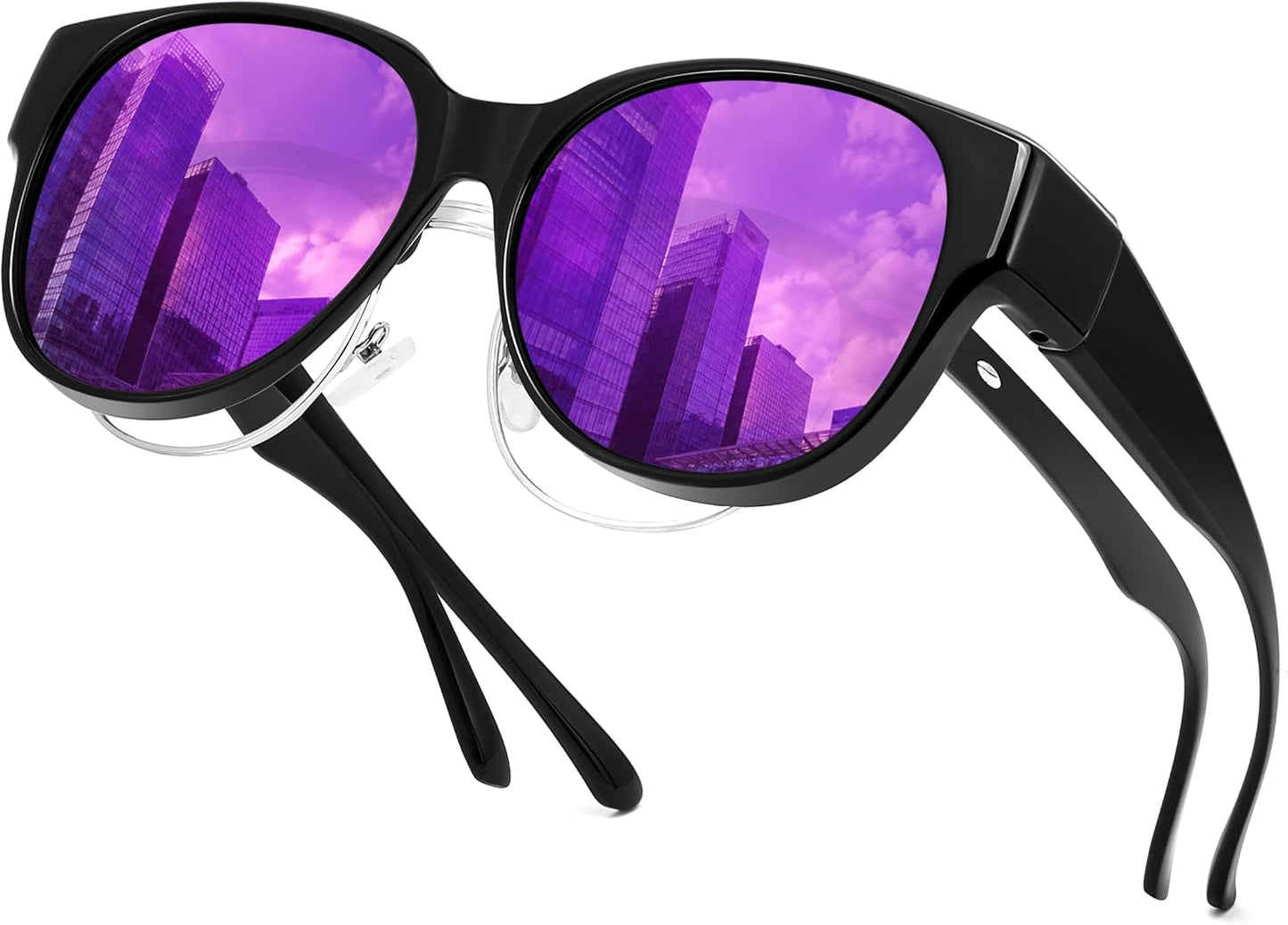 Black Frame & Purple Mirror Lens / 55 Millimeters | B0GLF83DKD | FEISEDY Fit Over Glasses Polarized Sunglasses, UV400 Protection for Driving & Outdoor Activities B0328