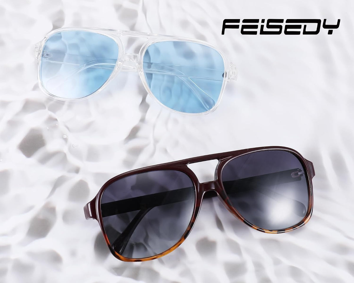 ÉÌƷͼƬ 153 | B0CB543WBD | FEISEDY Vintage Retro 70s Plastic Aviator Sunglasses Women Men Classic Large Squared Frame B2751