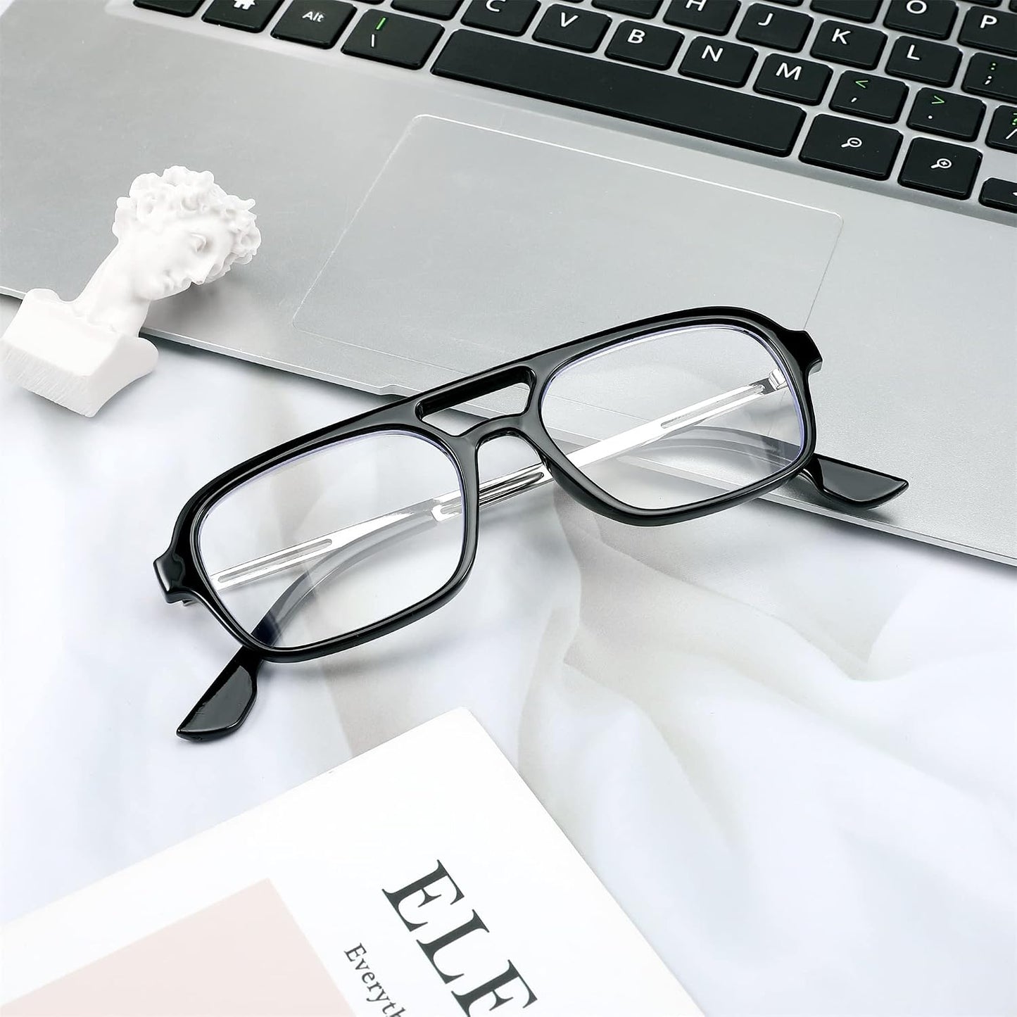 商品图片 4 | B0C65DXFMC | FEISEDY Retro Square Blue Light Blocking Reading Glasses for Women Men 70s Flat Aviator Glasses Anti-Fatigue Reader B2993