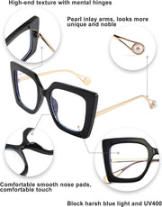 ÉÌƷͼƬ 4 | B08DF5QRXC | FEISEDY Oversized Square Blue Light Blocking Glasses Eye Strain Glare Pearl Inlay Arm Cat Eye Fashion Eyewear B2639
