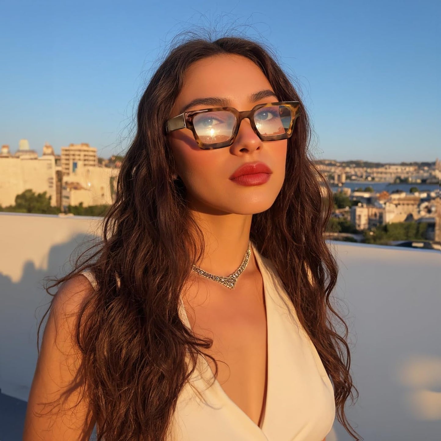 商品图片 16 | B0DXDYMMPM | FEISEDY Retro Blue Light Blocking Glasses for Women Men 90s Classic Rectangle Frame Thick Chic Computer Eyeglasses B2383R