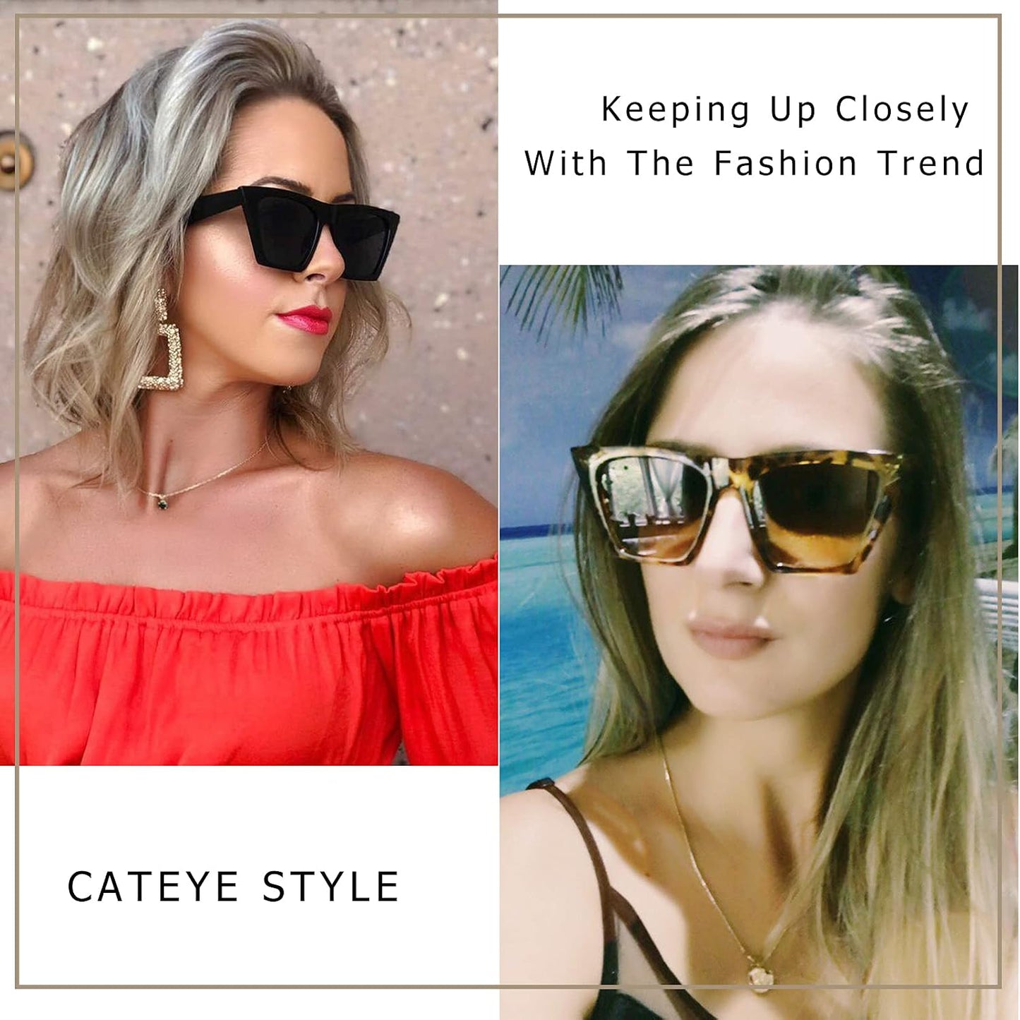 商品图片 136 | B0C5378735 | FEISEDY Vintage Square Cat Eye Sunglasses Women Trendy Cateye Sunglasses B2473