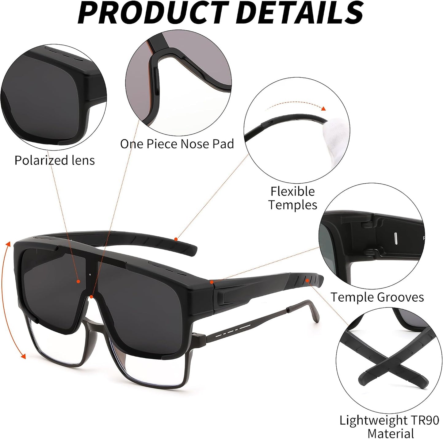 商品图片 4 | B0FY37CX2V | FEISEDY Polarized Fit Over Glasses Sunglasses for Men Women, Sports Wrap Around for Driving Cycling Fishing B0315