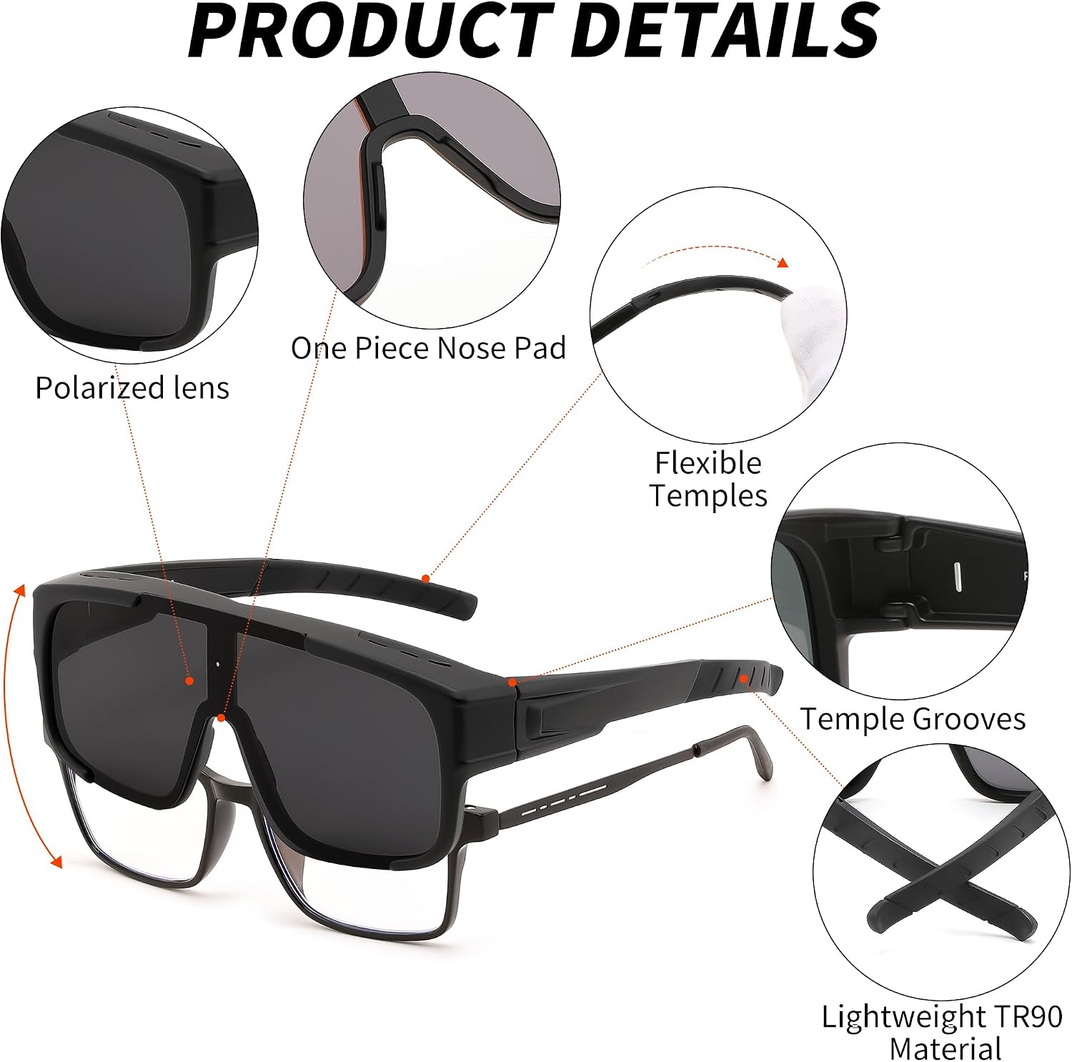 商品图片 4 | B0FY37CX2V | FEISEDY Polarized Fit Over Glasses Sunglasses for Men Women, Sports Wrap Around for Driving Cycling Fishing B0315