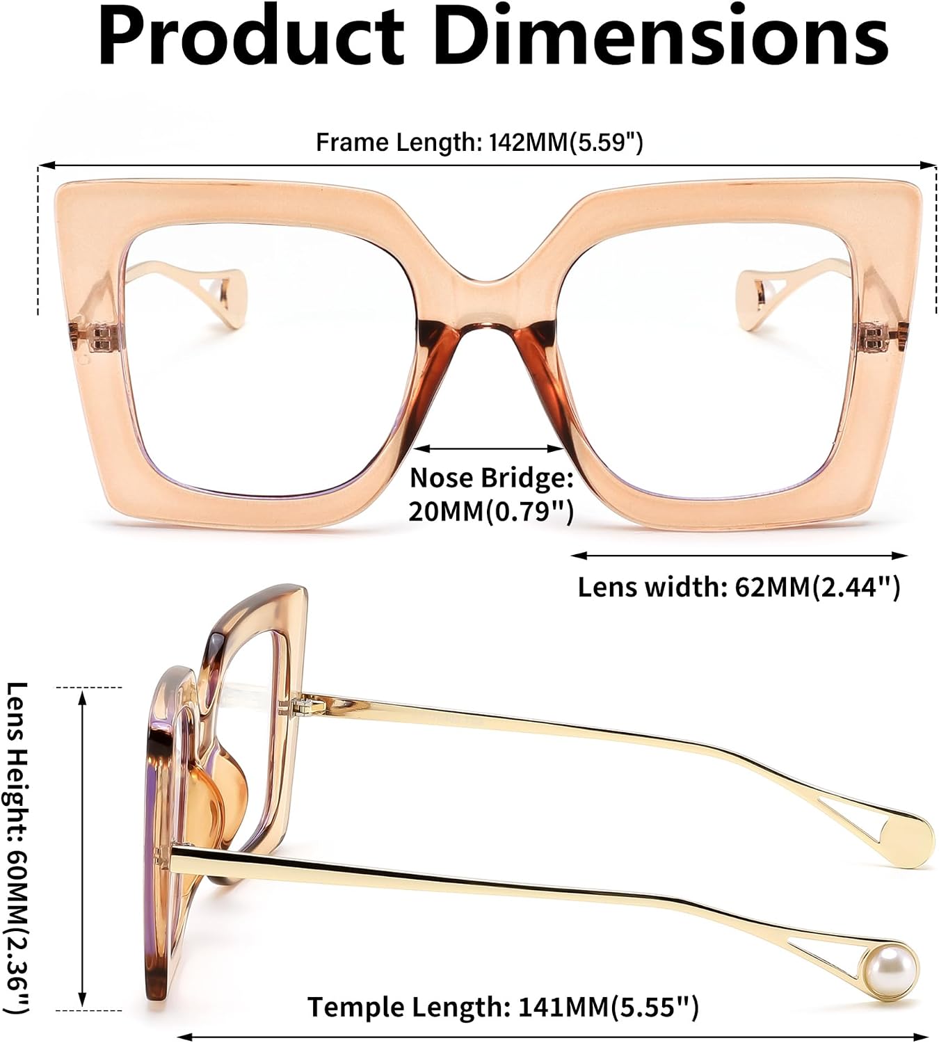 商品图片 11 | B08DF5QRXC | FEISEDY Oversized Square Blue Light Blocking Glasses Eye Strain Glare Pearl Inlay Arm Cat Eye Fashion Eyewear B2639