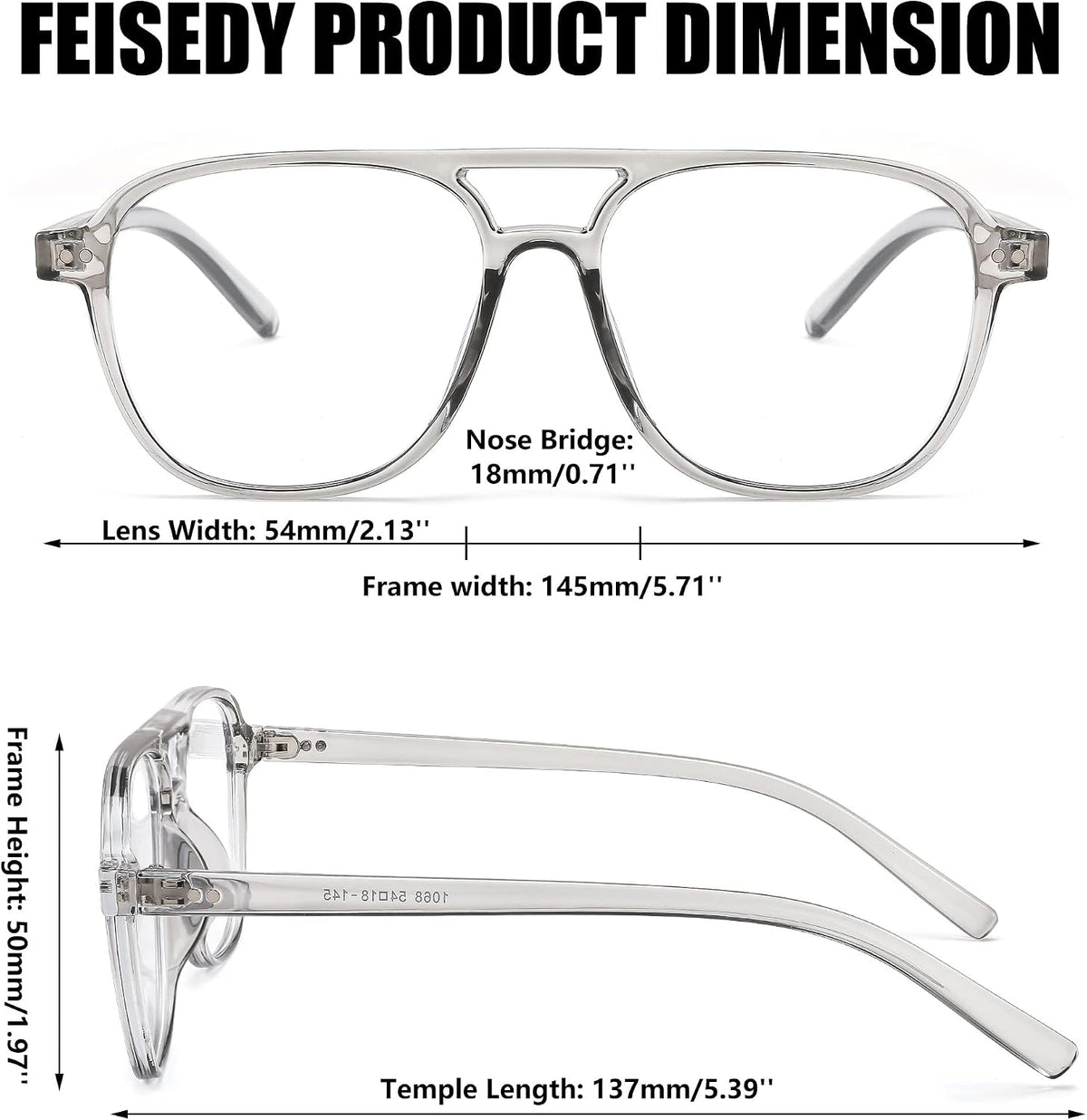 商品图片 10 | B0BYCYNXHJ | FEISEDY Lightweight Pilot Glasses Frame Blue Light Blocking Glasses Women Men Oversized Square Computer Glasses B2387