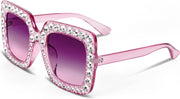 Gradient Purple & Pink / 51 Millimeters | B09YD42VCR | FEISEDY Women Sparkling Crystal Sunglasses Oversized Square Thick Frame B2283