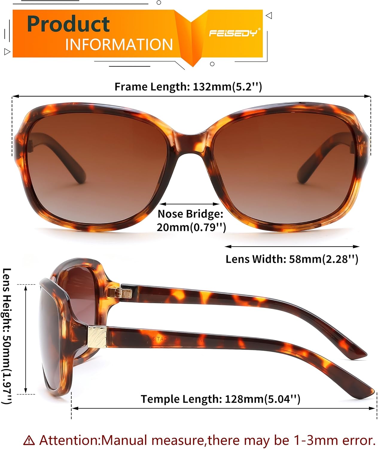 商品图片 35 | B0FZKDK786 | FEISEDY Polarized Sunglasses for Women Classic Vintage UV400 Shade | Trendy Square Wraparound Ladies Sun Glasses B0309