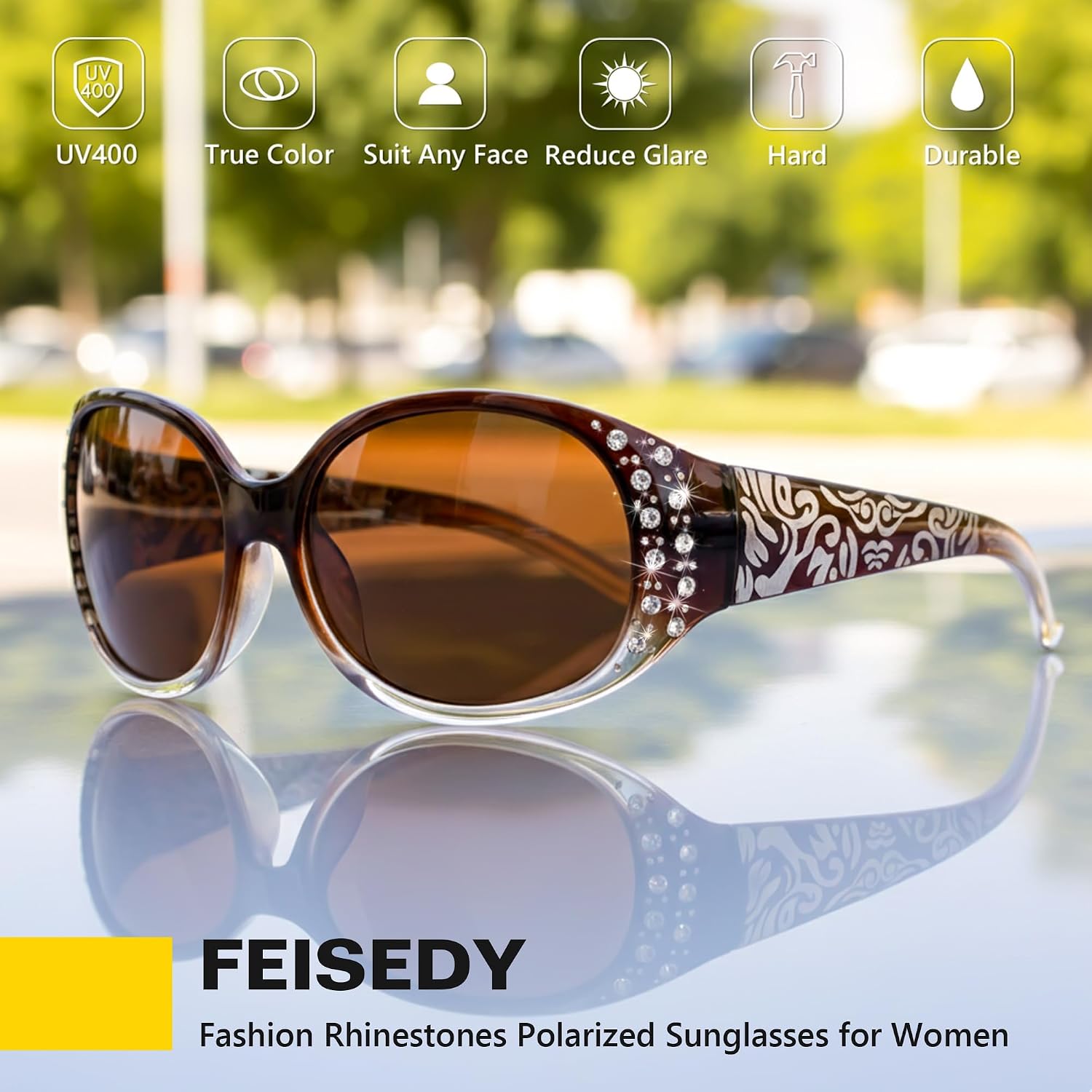 商品图片 40 | B0FZT6D16L | FEISEDY Women's Polarized Sunglasses Wrap Around Rhinestone Design Fashion Sunnies UV400 Protection B1091