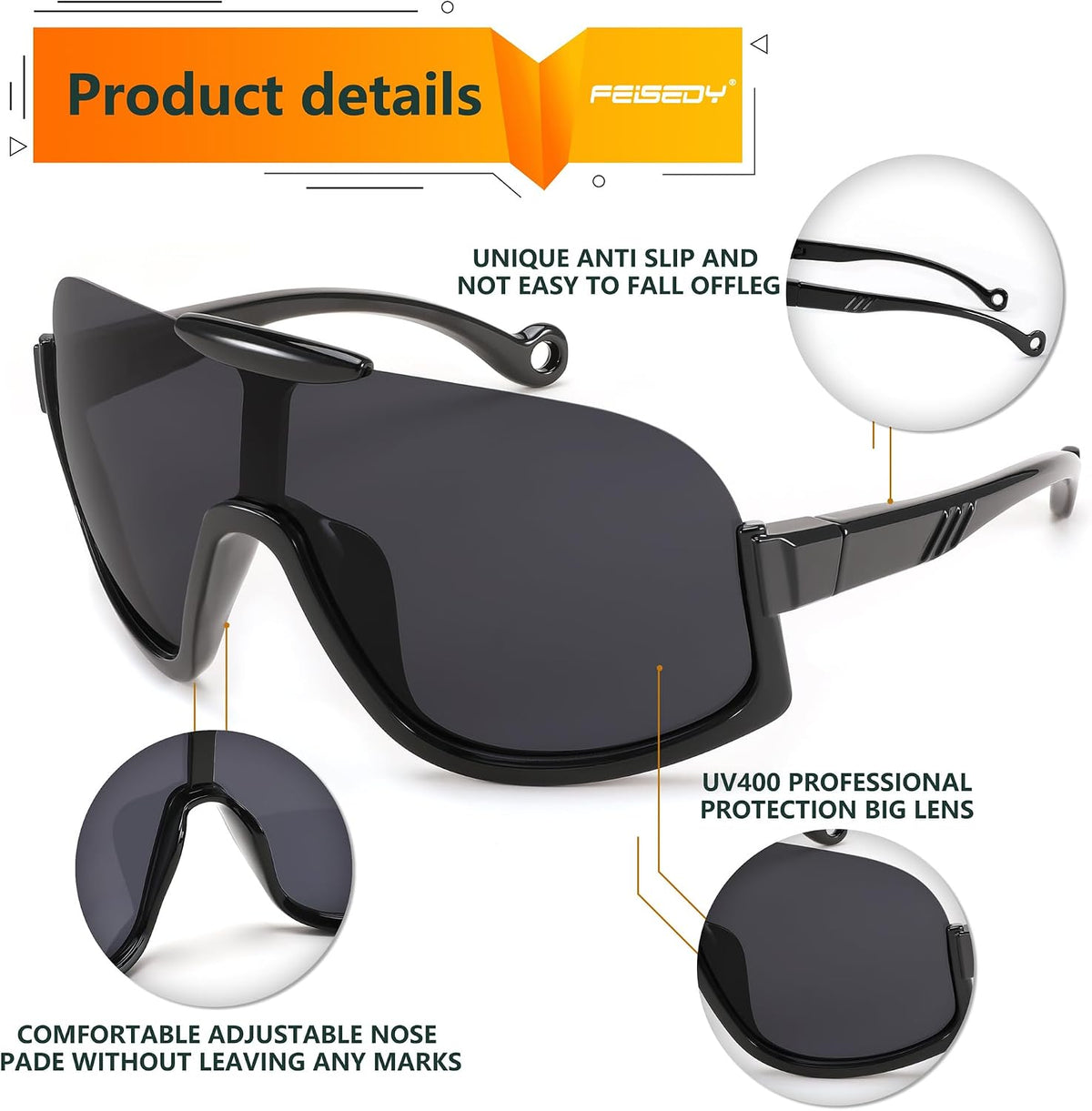 ÉÌƷͼƬ 26 | B0CQT2FXLN | FEISEDY Sunglasses Men Women Oversized Fashion Sports Baseball Fishing Skiing Running Golf Adults Teens Half Frame B0012