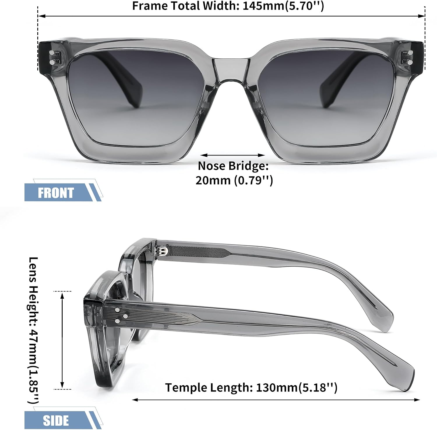商品图片 6 | B0C9J9VMJL | FEISEDY Sunglasses Men Women Polarized, Chunky Square Thick Frame, Rectangle UV400 Shade Sun Glasses B2396