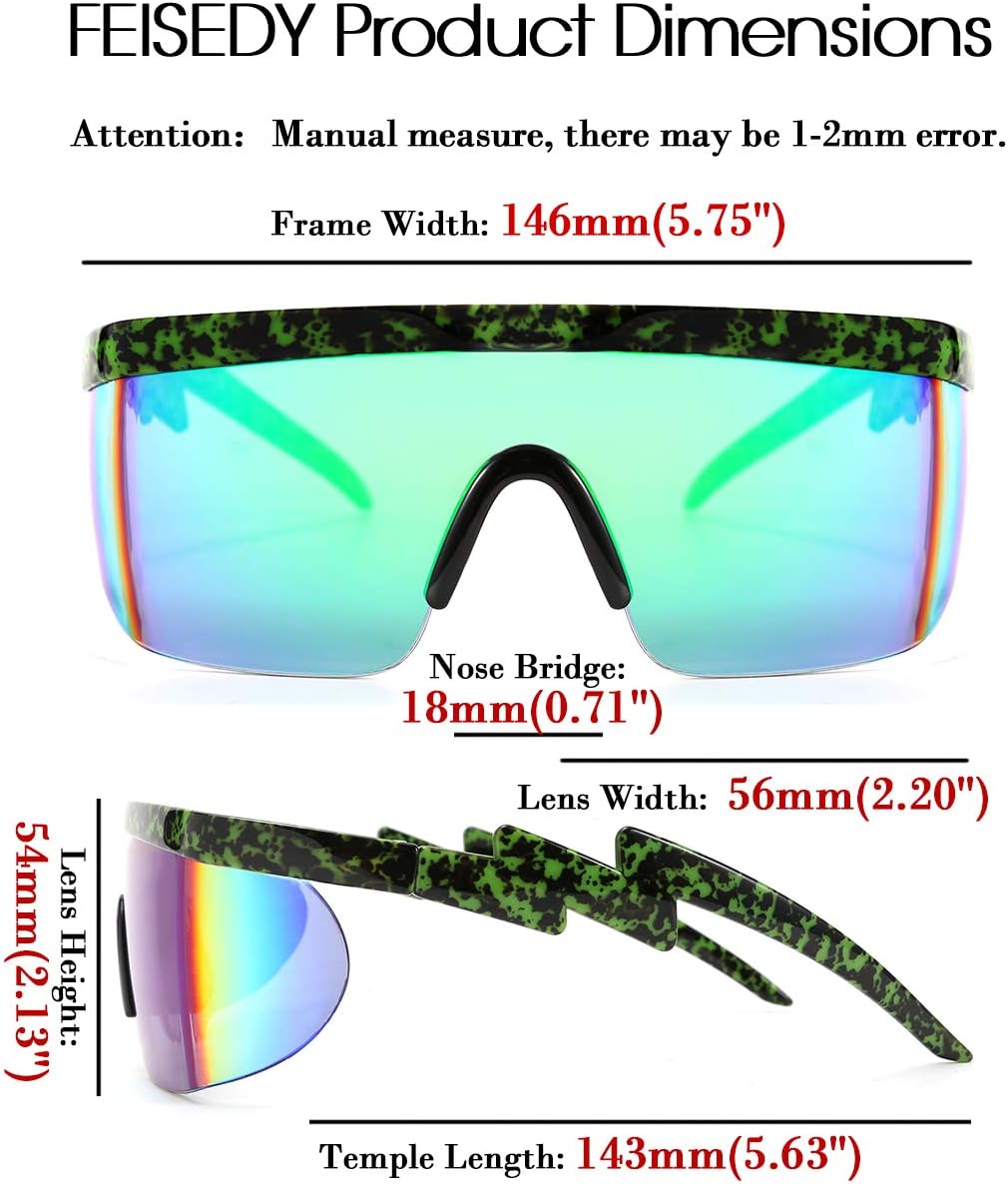 商品图片 54 | B096SD9GGG | FEISEDY Oversized Mirror Shield Sport 80s Sunglasses Ski Goggles Flat Top One Piece Futuristic Visor Women Men B2522