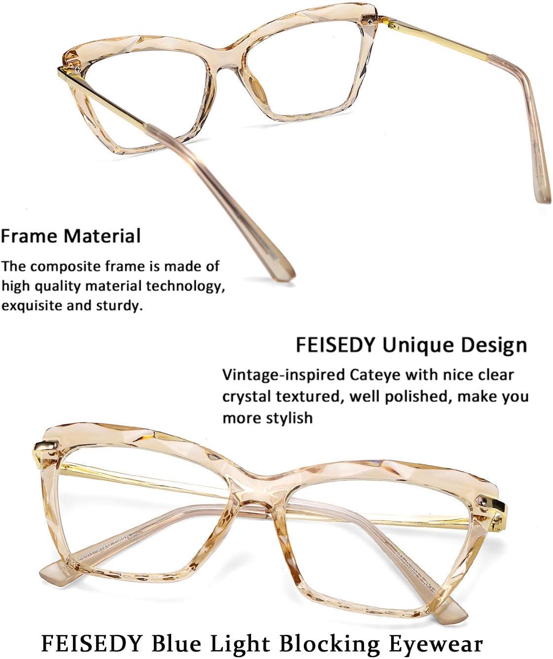ÉÌƷͼƬ 9 | B07S9JPPPF | FEISEDY Crystal Cat Eye Glasses Frame Blue Light Blocking Computer Eyewear B2500
