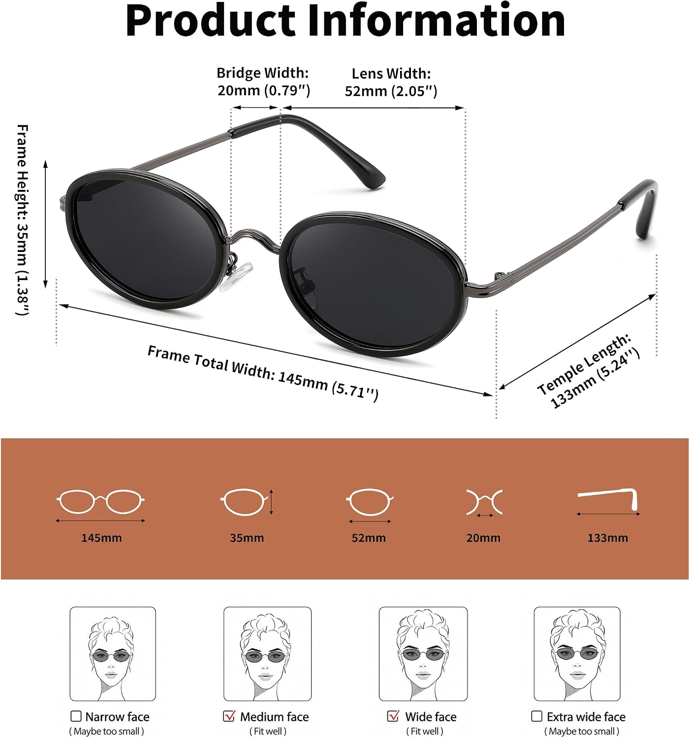 商品图片 6 | B0H2XM1HNJ | FEISEDY 90s Retro Oval Cat Eye Sunglasses UV400 Small Face B0450