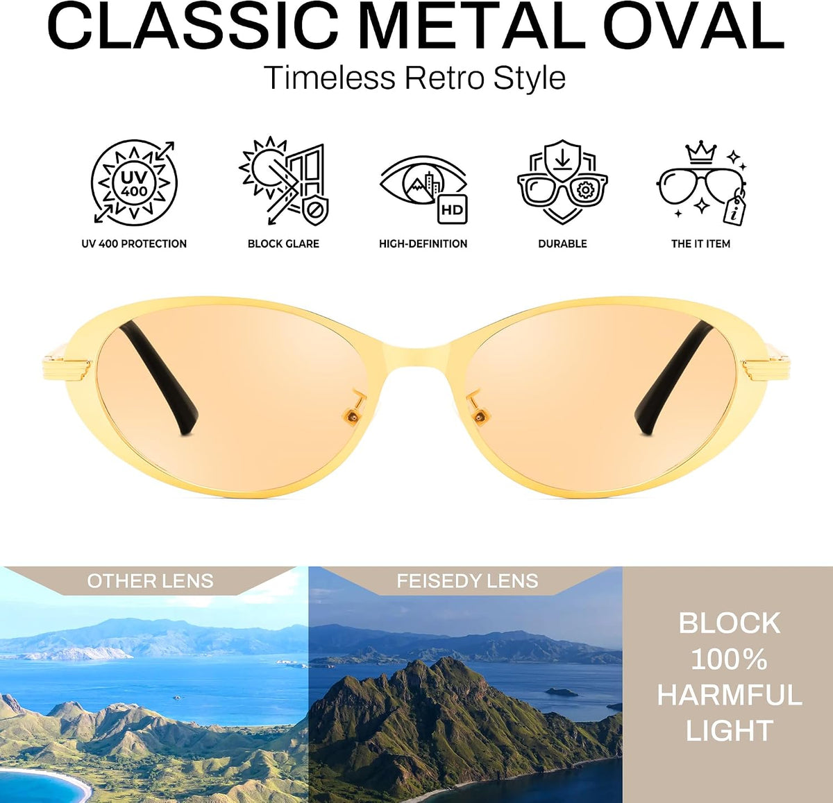 ÉÌƷͼƬ 10 | B0GVDPV1W4 | FEISEDY Metal Oval Sunglasses UV400 Protection for Women and Men B0429