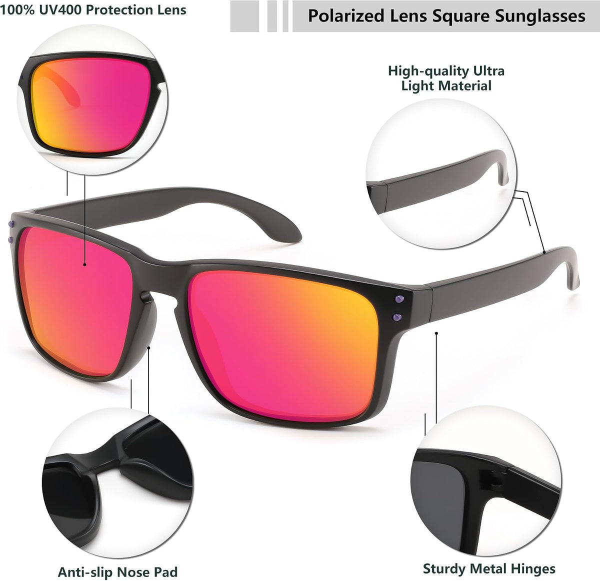 ÉÌƷͼƬ 18 | B0CS6MV9B1 | FEISEDY Men Sunglasses Polarized,Square Vintage Cycling Running Fishing Golf Hiking Sports Sun Glasses B0080