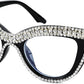 Stripe Diamond / 51 Millimeters | B0BLGK6PVG | FEISEDY Diamond Blue Light Blocking Glasses Cat Eye Rhinestone Women Oversized Anti Eyestrain Computer Glasses Frame B2358