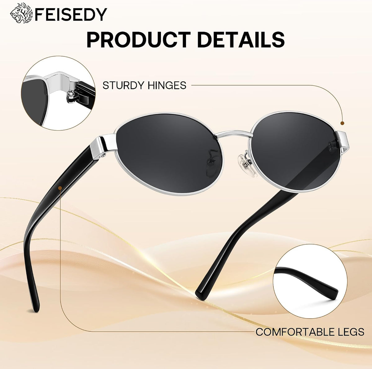 ÉÌƷͼƬ 30 | B0GK19LPFF | FEISEDY Retro Oval Metal Y2K Sunglasses for Women Men Small Frame B0402