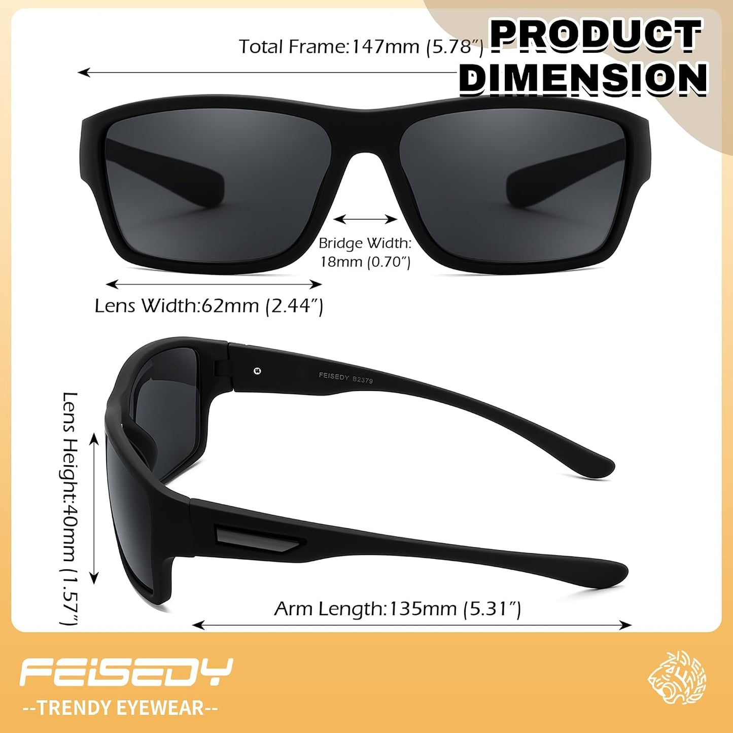 商品图片 6 | B0FD3DG91N | FEISEDY Polarized Sunglasses Readers - UV400 Protection, Wrap Sports, Outdoor Reading Sunglasses - Fishing Driving B2379