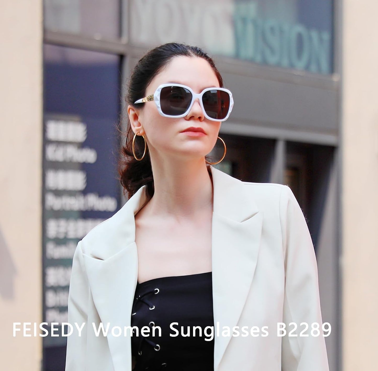 商品图片 39 | B079GT4RXH | FEISEDY Polarized Women Square Sunglasses Sparkling Composite Shiny Frame B2289