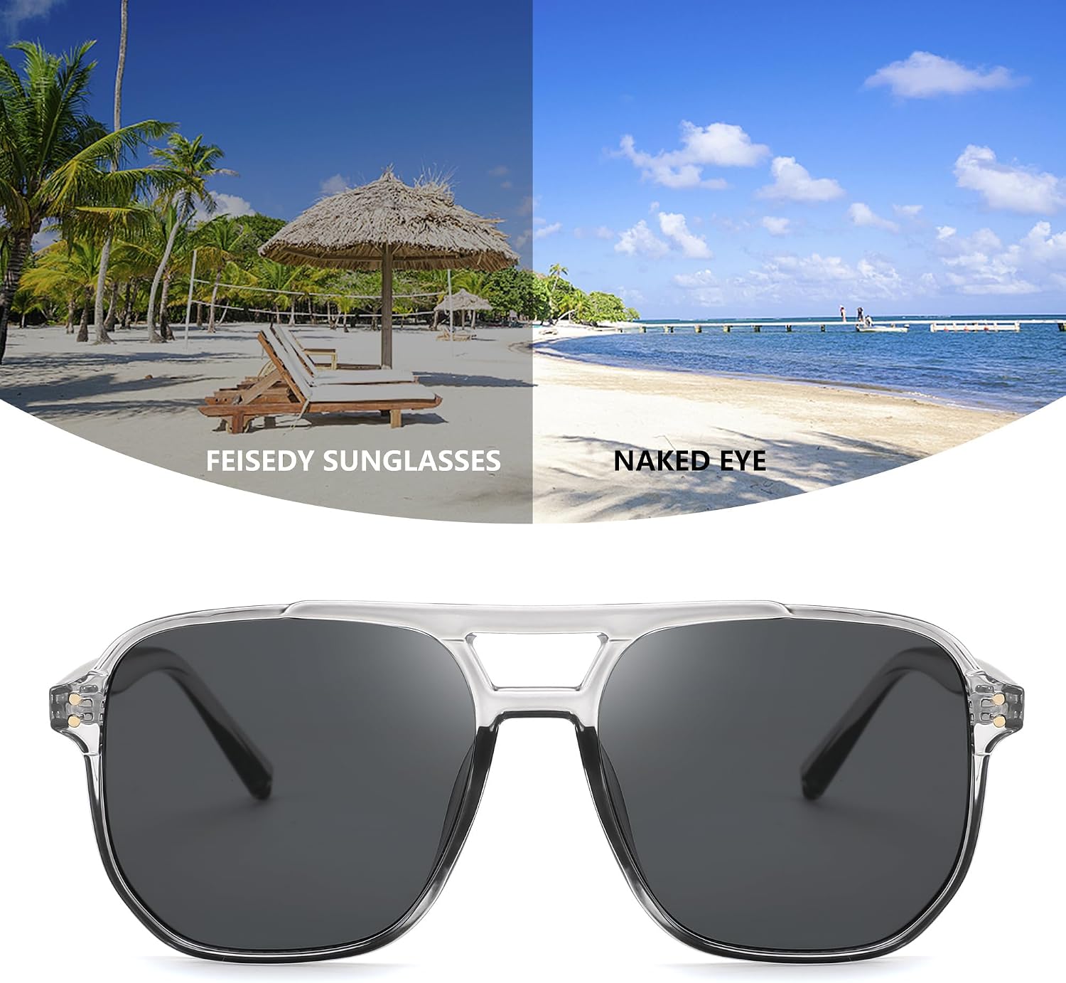商品图片 30 | B09J8999GR | FEISEDY Retro Square Aviator Sunglasses Women Men 70s Vintage Trendy Plastic Frame Sun Glasses B2835