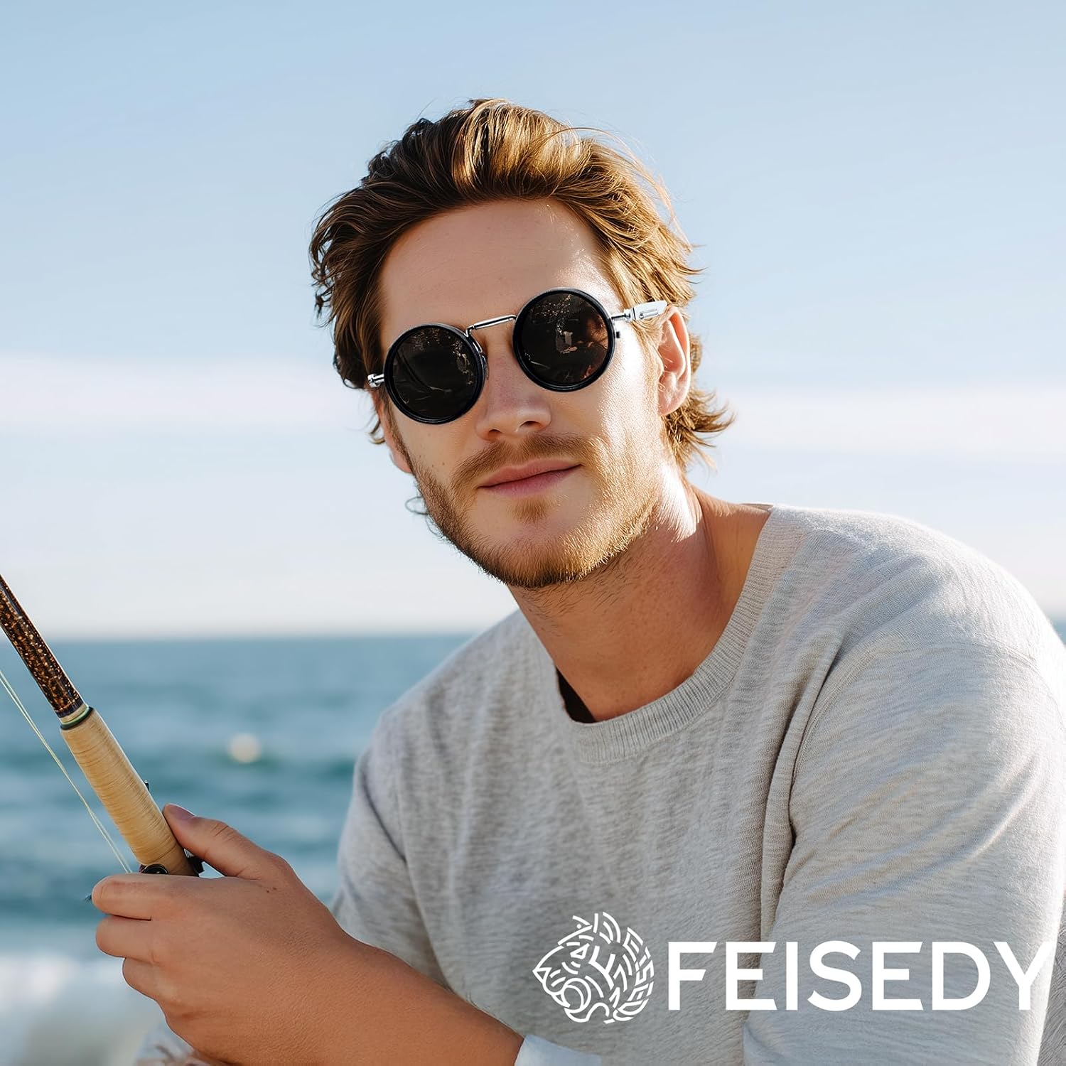 商品图片 9 | B0FK1DDVSV | FEISEDY Adjustable Sunglasses Polarized Men, Round Metal ND Filter B1400