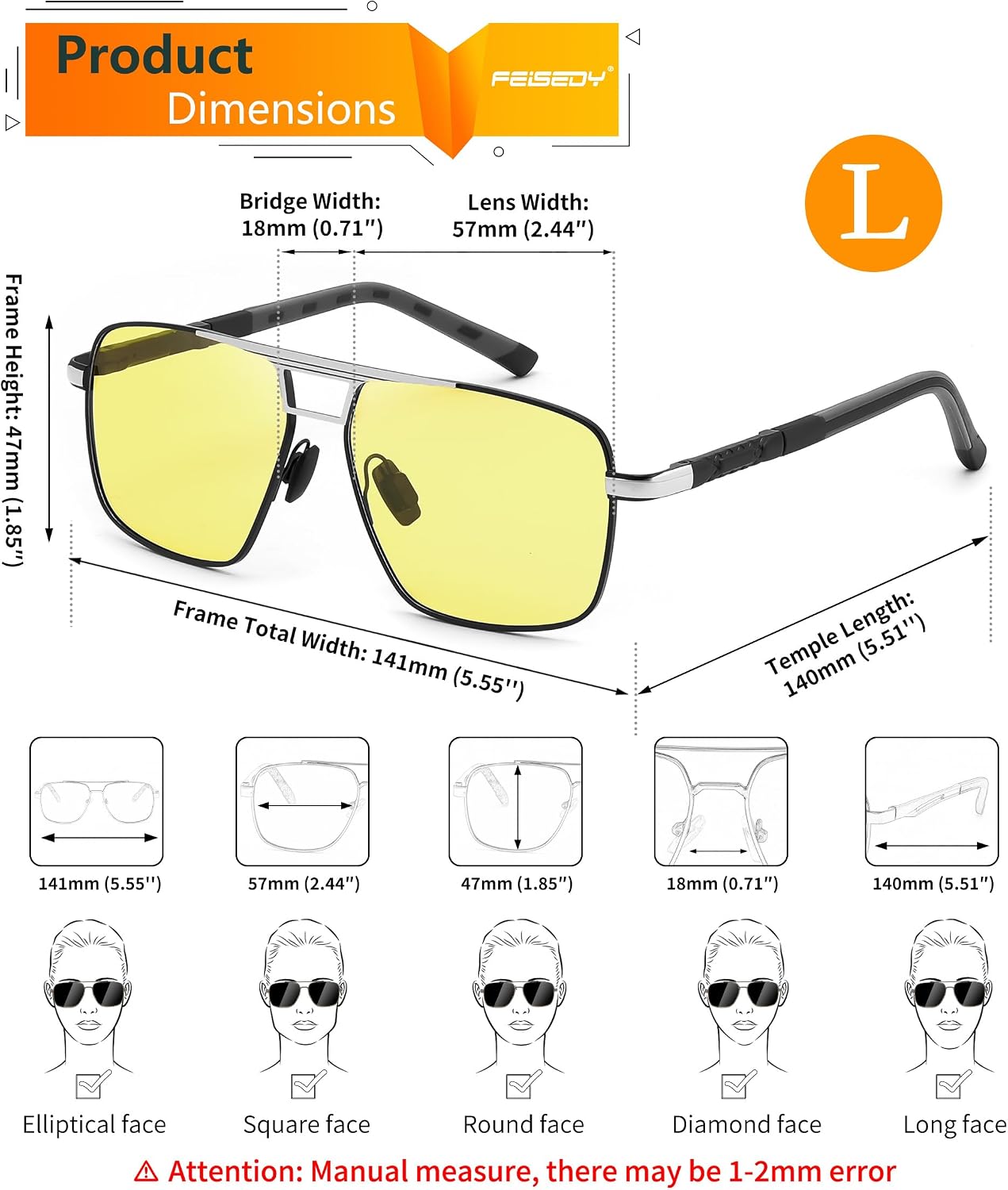 商品图片 21 | B0D6RBYFQB | FEISEDY Polarized Aviator Photochromic Sunglasses Men Women for Day and Night Driving Metal Frame B0172
