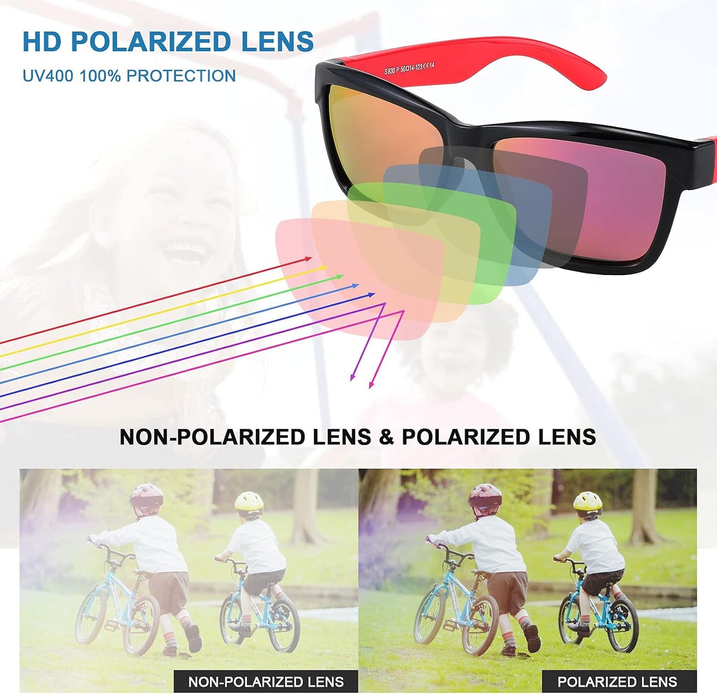 商品图片 4 | B09DPRG862 | FEISEDY Kids Sunglasses UV400 Protection Polarized Lenses Boys Girls Age 3-9 TPEE Rubber Square Flexible Shades B2806