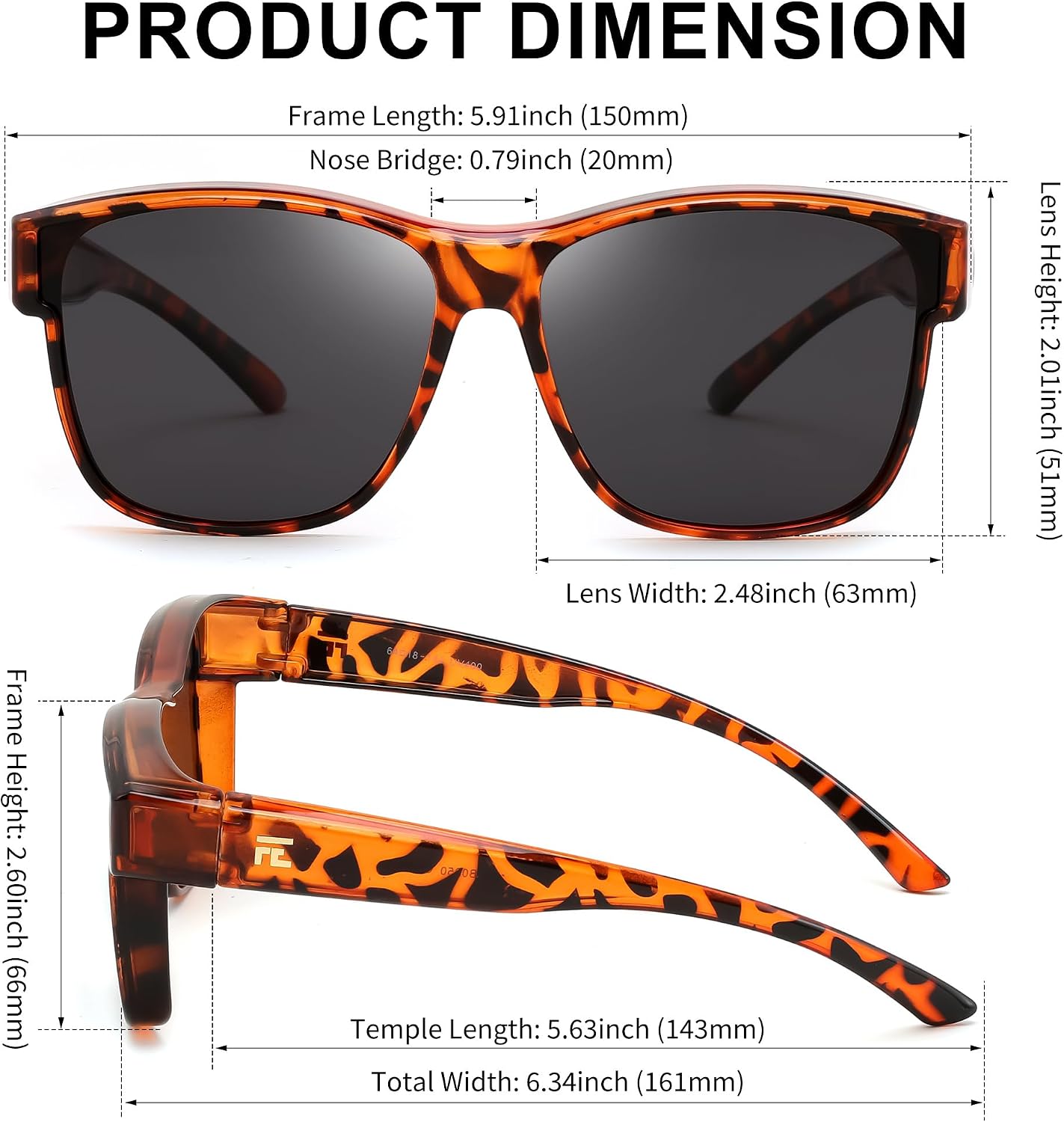 商品图片 11 | B0GQH1CMTJ | FEISEDY Fit Over Glasses Polarized Sunglasses Oversized Square UV400 B0250