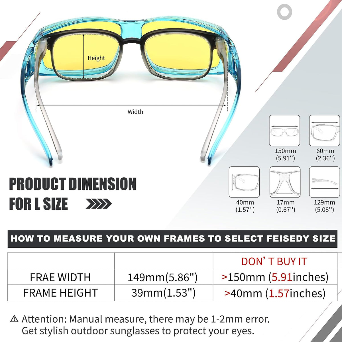 ÉÌƷͼƬ 80 | B089YRDYMP | FEISEDY Polarized Fit Over Glasses Sunglasses Men Women Wrap Around B2593