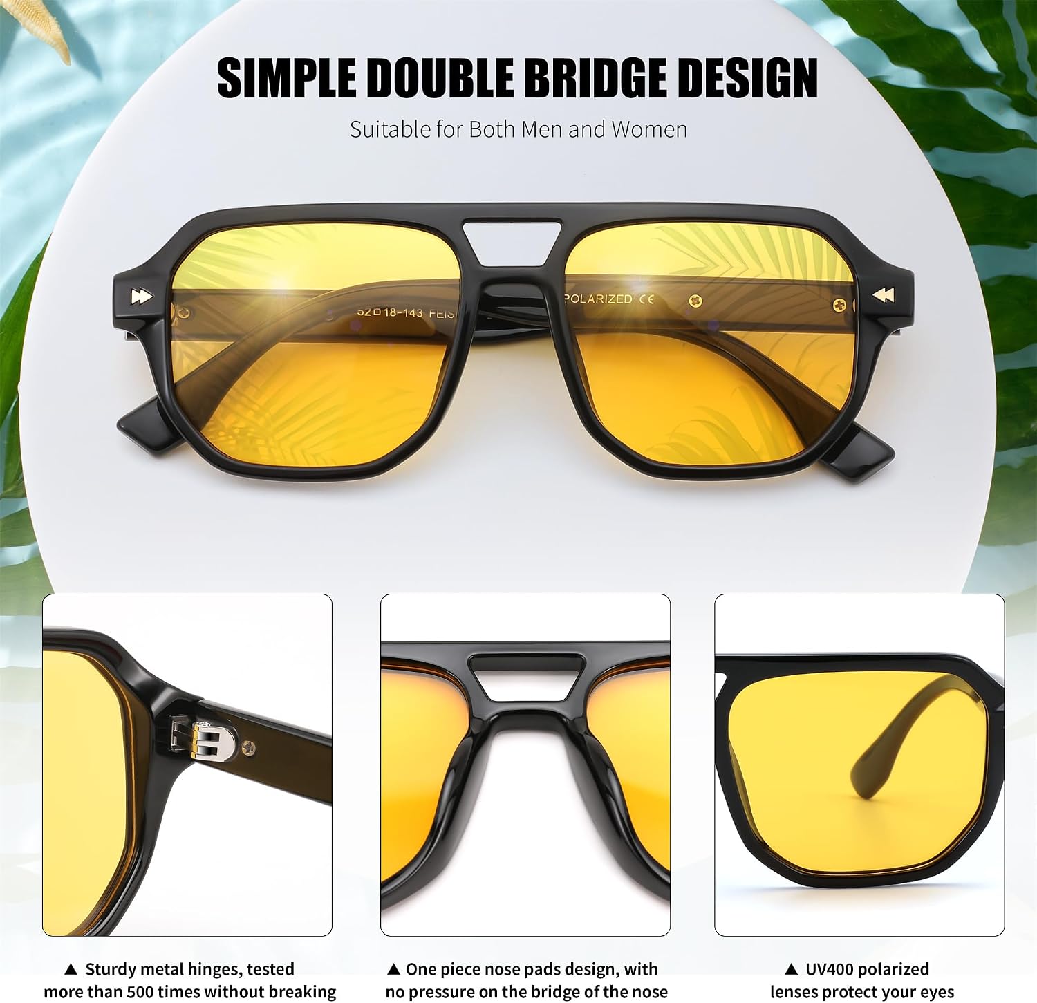 商品图片 36 | B0DSH2BVX5 | FEISEDY Polarized Aviator Sunglasses Men Women, Retro 70s Style Design - UV400 Protection, Driving & Daily Wear B0203
