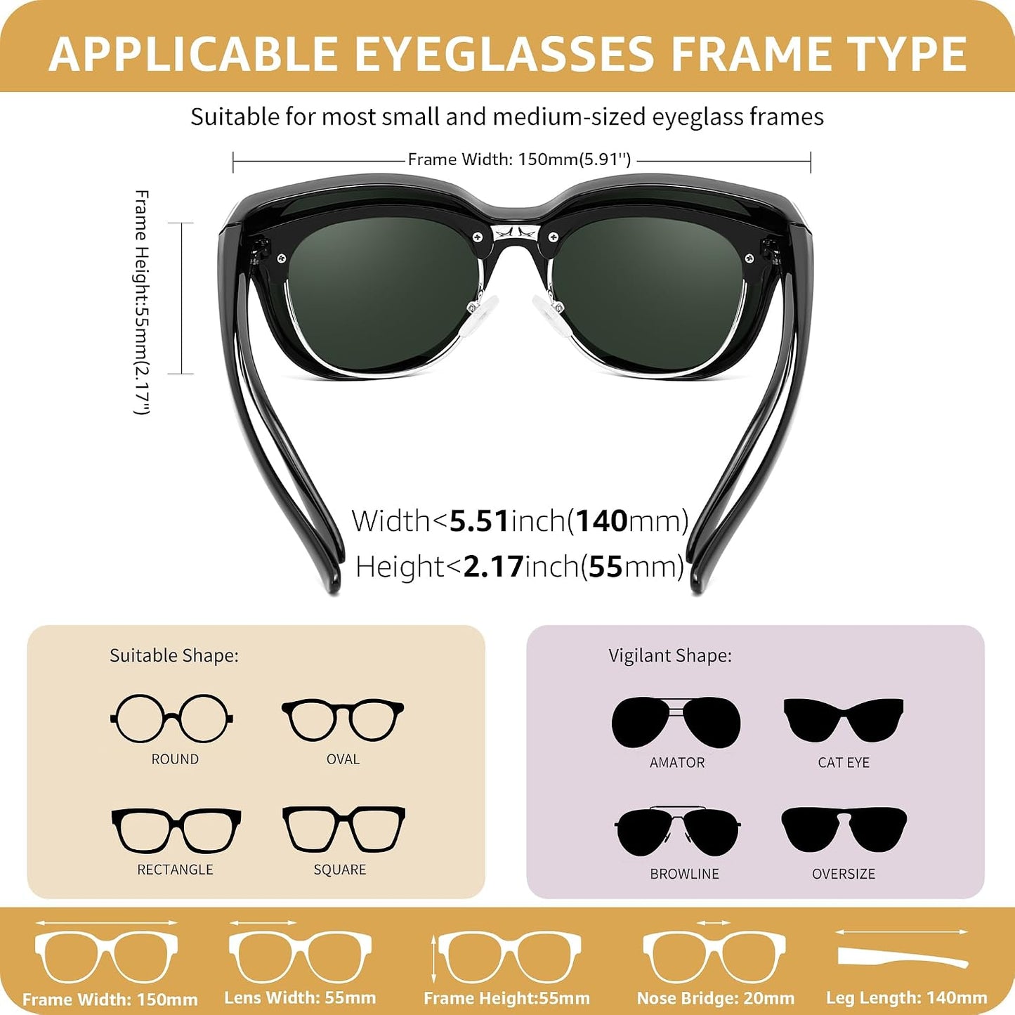 商品图片 67 | B0FRRT5Z37 | FEISEDY Fit Over Glasses Polarized Sunglasses, UV400 Protection for Driving & Outdoor Activities B0328