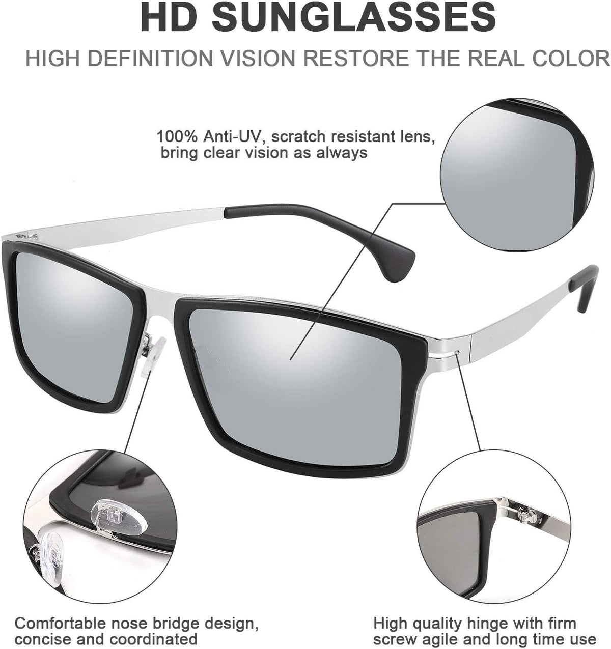 ÉÌƷͼƬ 11 | B08NWWZK7V | FEISEDY Polarized Sunglasses Rectangular Metal Ultra Lightweight Men's Sunglasses B2704