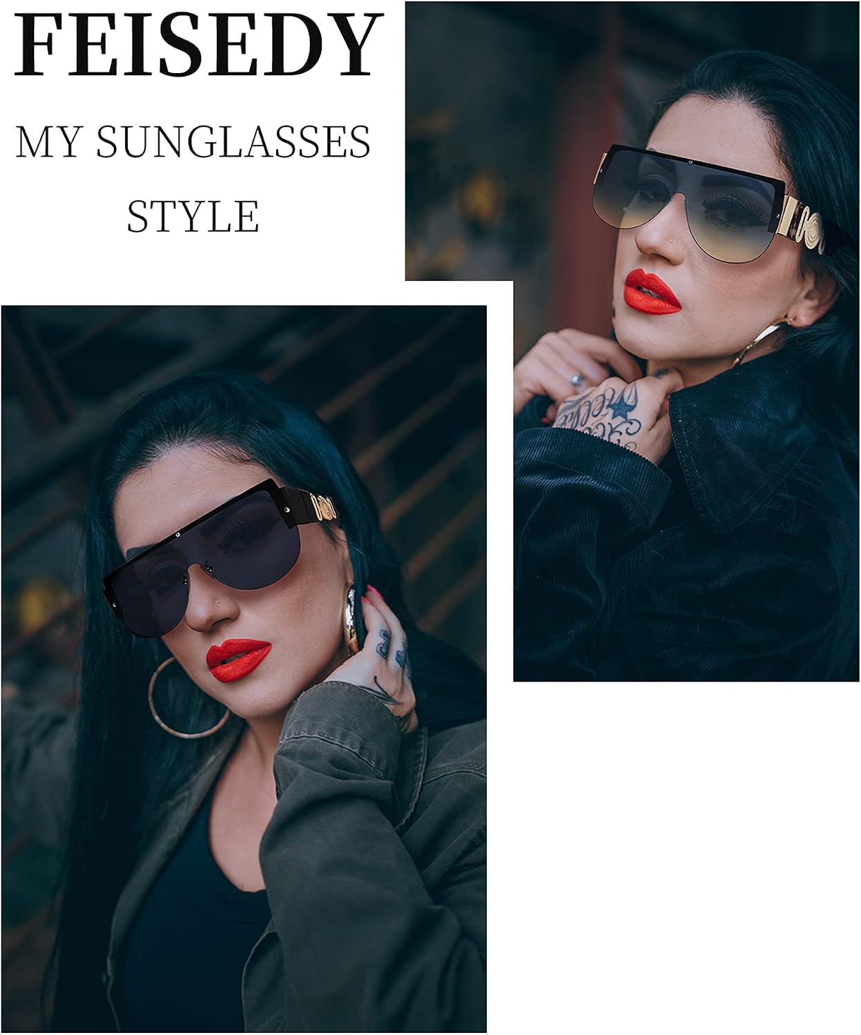 商品图片 7 | B095WNLFX1 | FEISEDY Fashion Oversized Sunglasses Women Trendy Designer One Piece Stylish UV400 Protection B2748