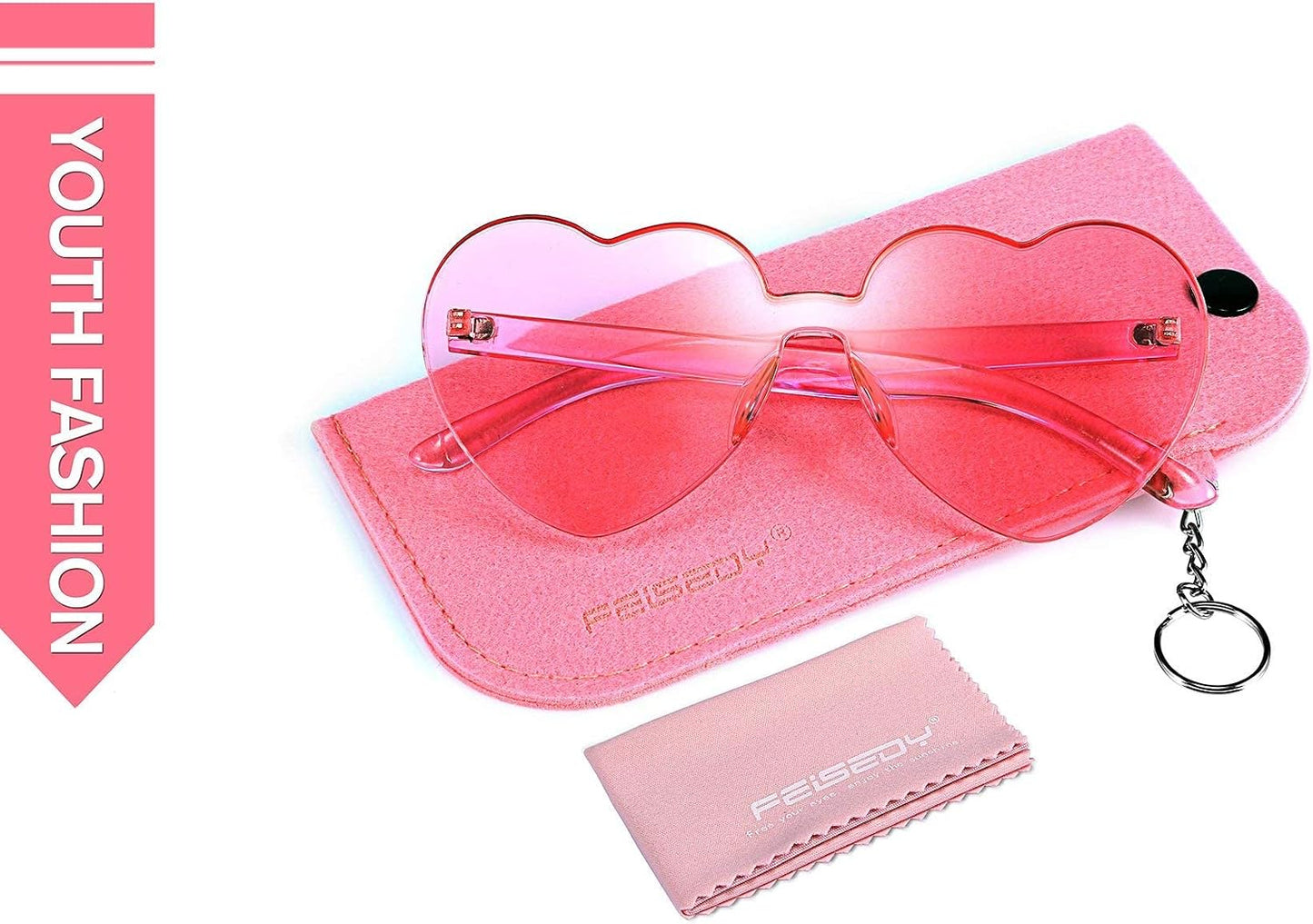商品图片 45 | B07BLKHDRH | FEISEDY Thick Heart Sunglasses Rimless Heart Shaped Sun Glasses Women Fashion Love Glasses B2419