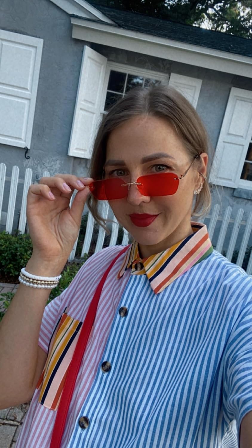 商品图片 61 | B0CY2Q4VW1 | FEISEDY Rimless Sunglasses Y2K Retro Small Narrow Rectangle Shades B2643