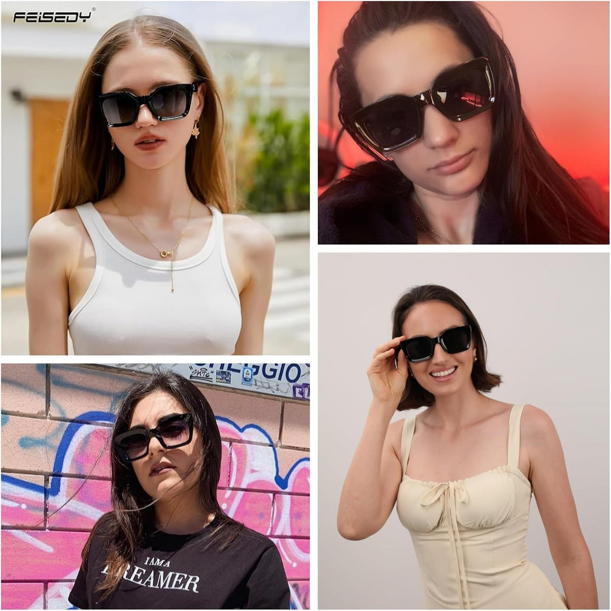 ÉÌƷͼƬ 97 | B07MNGNLNT | FEISEDY Classic Women Sunglasses Fashion Thick Square Sun Glasses B2471
