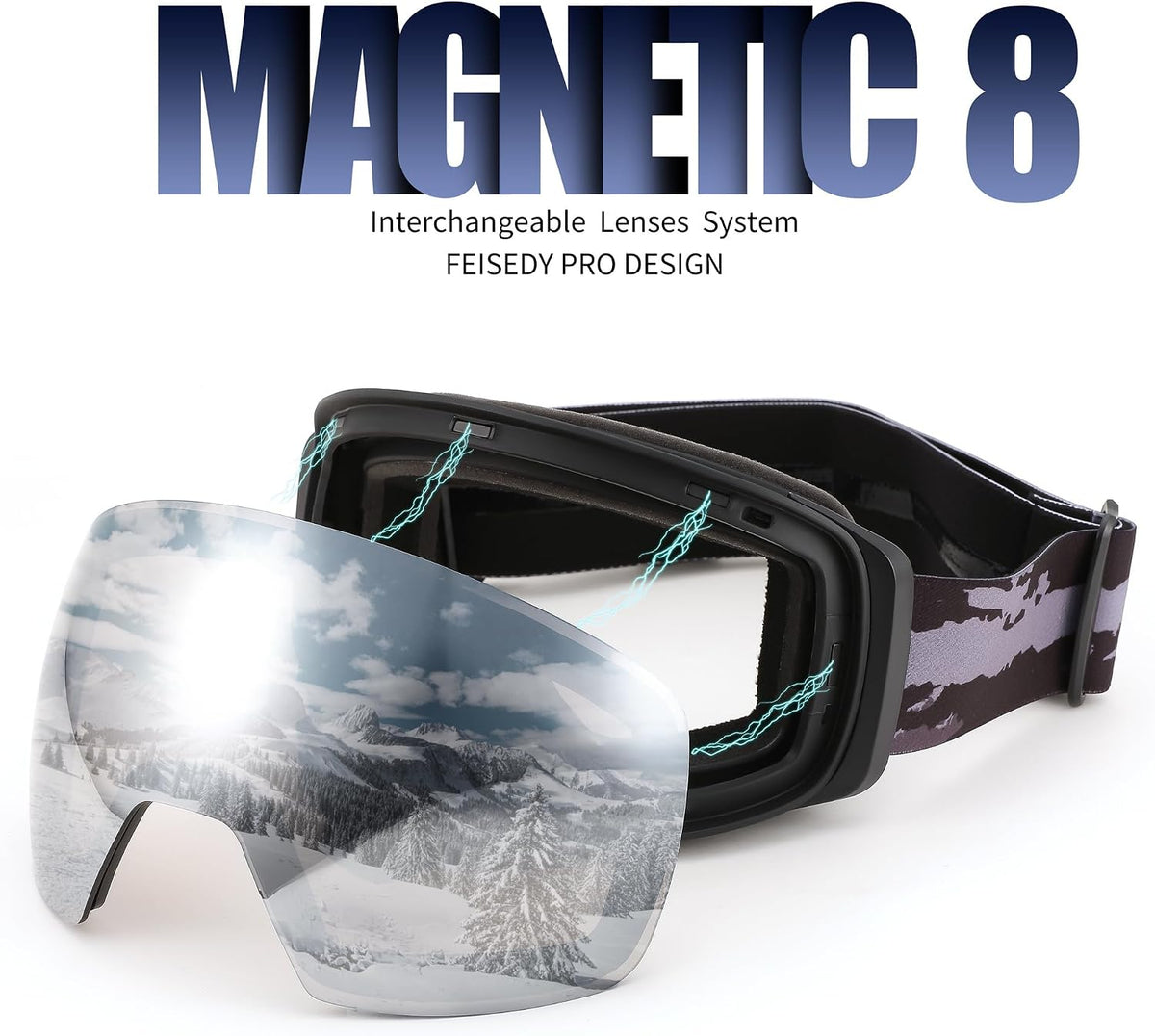 商品图片 18 | B0CD3JFB1C | FEISEDY Magnetic Ski Goggles for Men Women Youth Frameless Snow Goggles 100% UV Protection Snowboard Goggles B0020