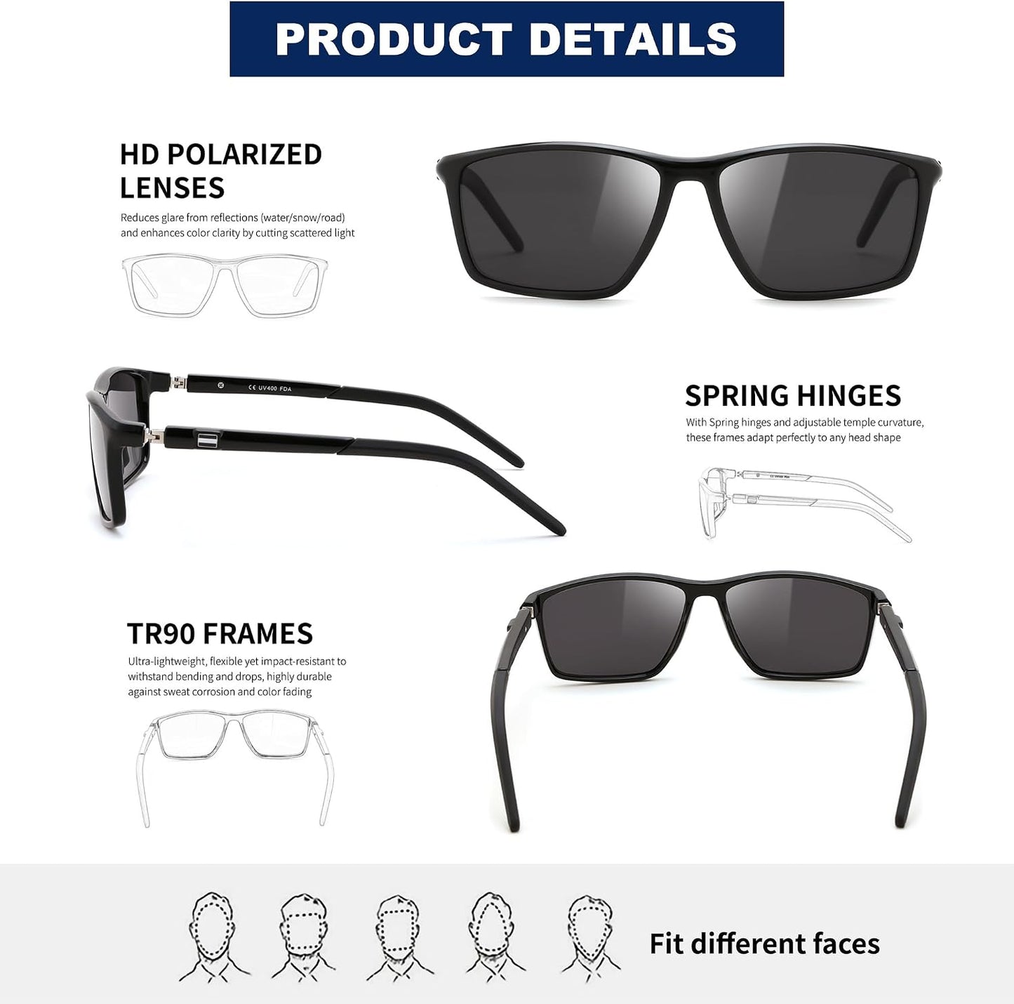 商品图片 5 | B0FG2HCVQL | FEISEDY Rectangle Sunglasses Women Men Trendy Classic Sunglasses Fashion Retro Vintage Square Frame Polarized UV400 B0288