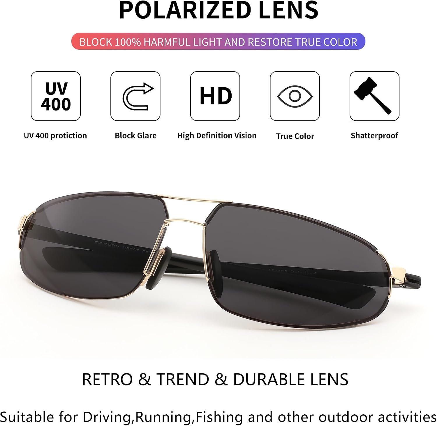 商品图片 4 | B0D22TVRVN | FEISEDY Vintage Sunglasses Men Polarized, Aviator Metal Frame Lightweight, Driving Fishing Running B0057